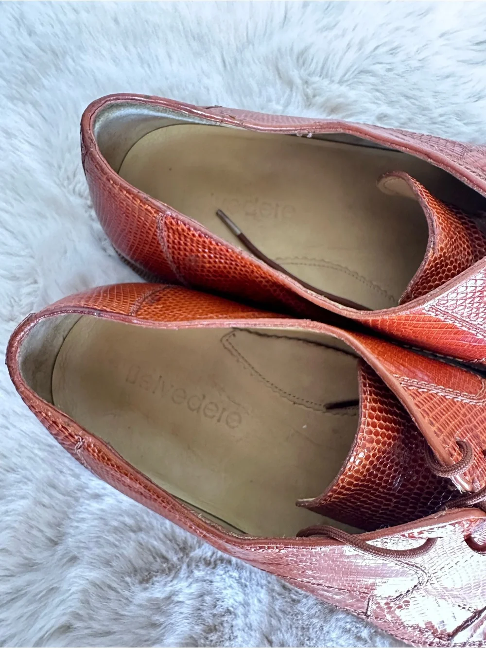 Belvedere Genuine Crocodile & Caiman Lizard Skin Oxford Dress Shoes sz 13 Orange